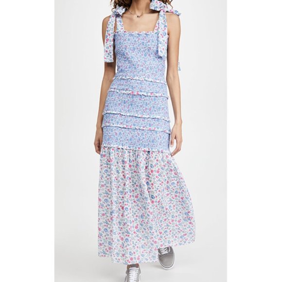 LoveShackFancy Robyn Maxi Floral Dress In Sailor Suit S - Picture 1 of 11